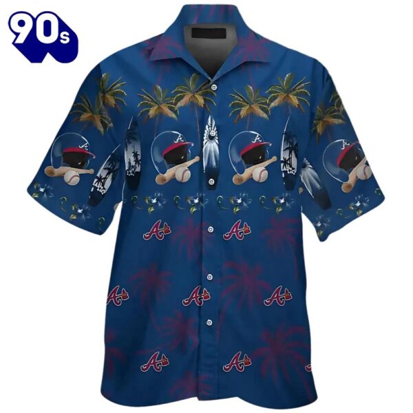 Atlanta Braves Hawaiian Button Up Shirtss Blue Helmet Pattern