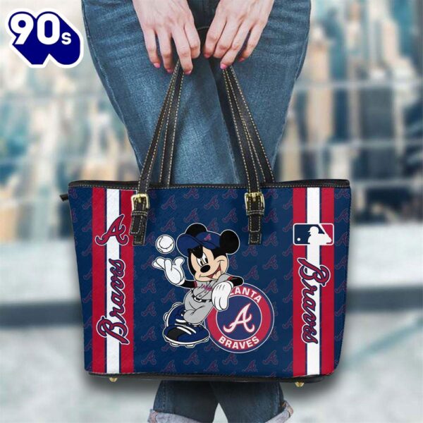 Atlanta Braves Mlb Mickey Women Leather Tote Bag