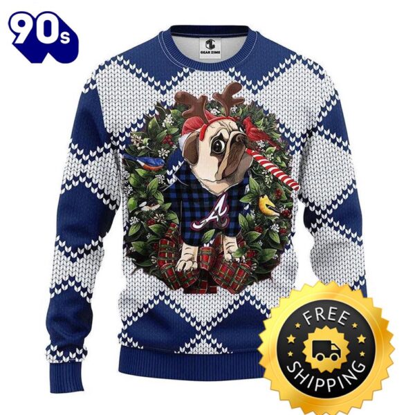 Atlanta Braves Pub Dog Ugly Christmas Sweater, Atlanta Braves Ugly Sweater, MLB Christmas Sweater