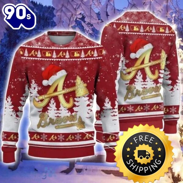 Atlanta Braves Santa Hat Pattern Ugly Christmas Sweater, Atlanta Braves Ugly Sweater, MLB Christmas Sweater