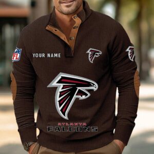 Atlanta Falcons Button Up Shirts Stand Collar Long Sleeve Shirt Elbow Patches