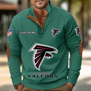 Atlanta Falcons Button Up Shirts Stand Collar Long Sleeve Shirt Elbow Patches