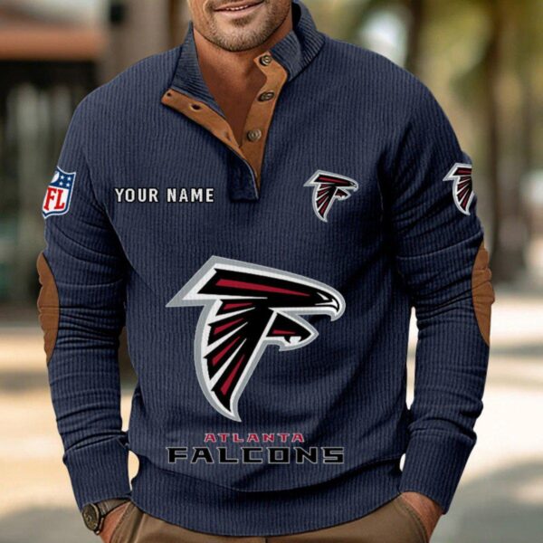 Atlanta Falcons Button Up Shirts Stand Collar Long Sleeve Shirt Elbow Patches