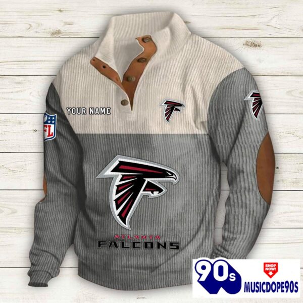 Atlanta Falcons Button Up Shirts Stand Collar Long Sleeve Shirt Elbow Patches