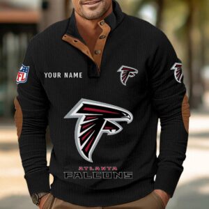 Atlanta Falcons Button Up Shirts Stand Collar Long Sleeve Shirt Elbow Patches