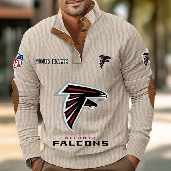 Atlanta Falcons Button Up Shirts Stand Collar Long Sleeve Shirt Elbow Patches