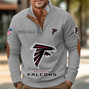 Atlanta Falcons Button Up Shirts Stand Collar Long Sleeve Shirt Elbow Patches