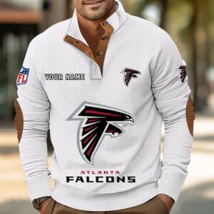 Atlanta Falcons Button Up Shirts Stand Collar Long Sleeve Shirt Elbow Patches