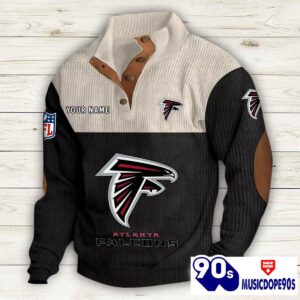 Atlanta Falcons Button Up Shirts Stand Collar Long Sleeve Shirt Elbow Patches