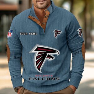 Atlanta Falcons Button Up Shirts Stand Collar Long Sleeve Shirt Elbow Patches