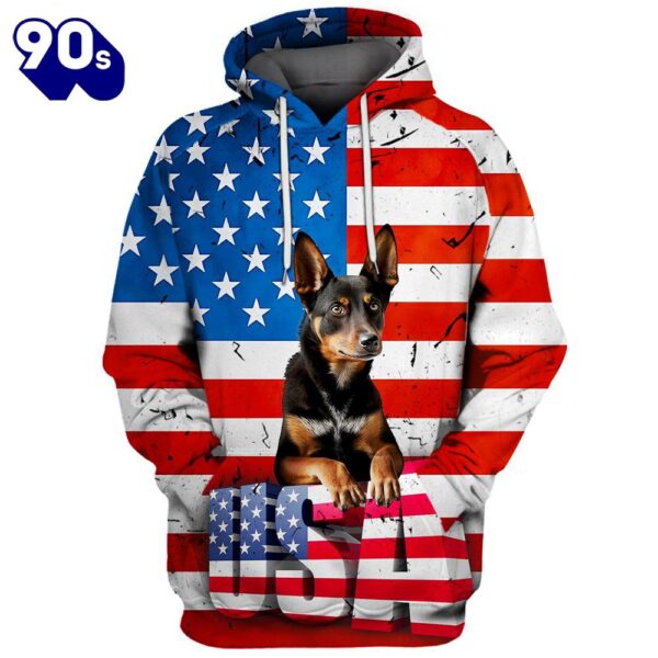 Australian Kelpie Dog 3D Face Graphic Premium America Flag Hoodie   Gift Christmas