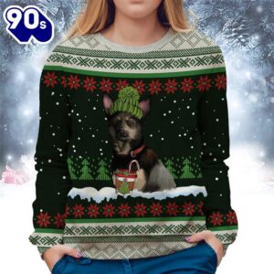 Australian Kelpie With Snow And Christmas Ugly Sweater