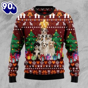 Australian Shepherd Pine Tree Ugly Christmas Sweater