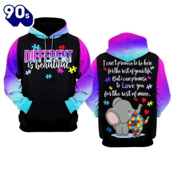 Autism Awareness Hoodie 3D  Different is Beautiful  Gift Christmas