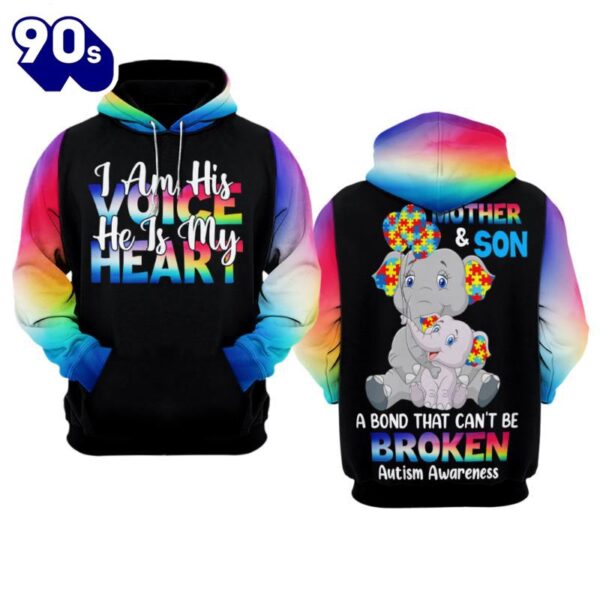 Autism Awareness Hoodie 3D  I Am His Voice, He Is My Heart  Gift Christmas