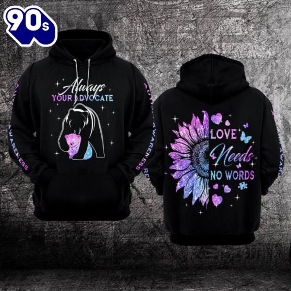 Autism Awareness Hoodie 3D  Love Needs No Words 2  Gift Christmas