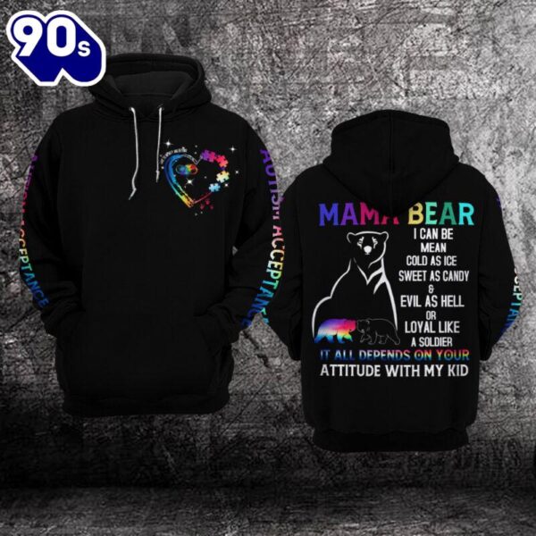 Autism Awareness Hoodie 3D  MAMA BEAR  Gift Christmas