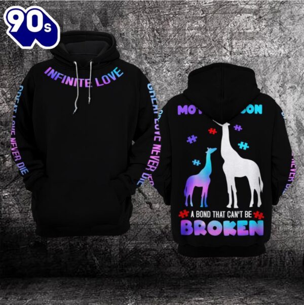 Autism Awareness Hoodie 3D  Mother & Son a Bond That Can’t Be Broken  Gift Christmas