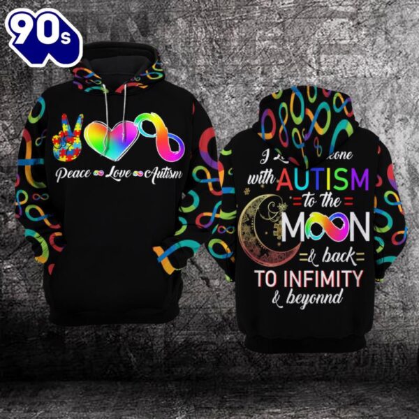 Autism Awareness Hoodie 3D  Peace, Love, Autism  Gift Christmas