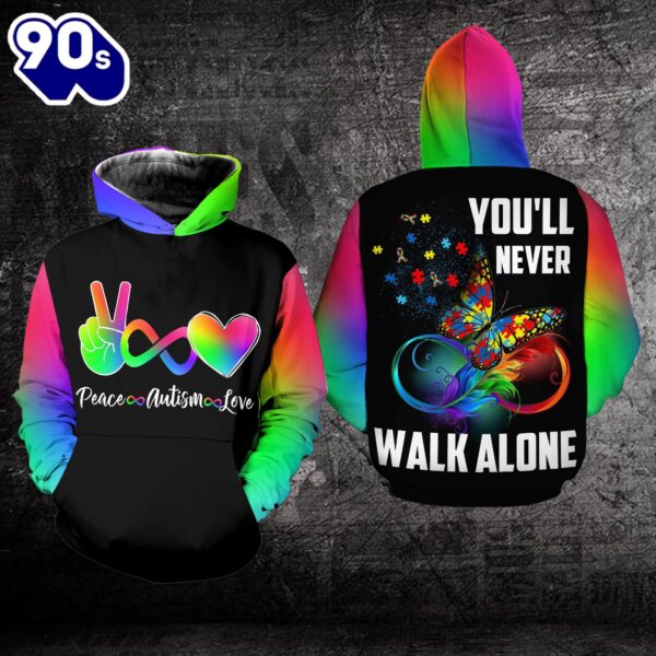 Autism Awareness Hoodie Full Print  Peace Autism Love You Never Walk Alone  Gift Christmas