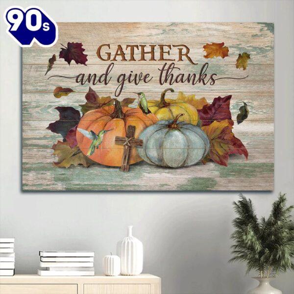 Autumn Season Colorful Pumpkin Watercolor Hummingbird Wooden Cross Canvas