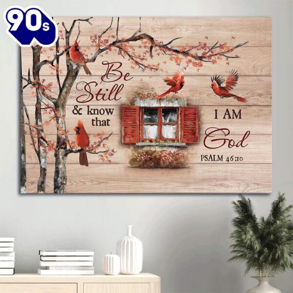 Autumn Season Red Cardinal Vintage Windows Cranberry Canvas Be Still & Know That I Am God Canvas