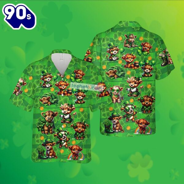 Baby Cow Shamrock St Patrick Green Tropical Button Up Shirt 2025