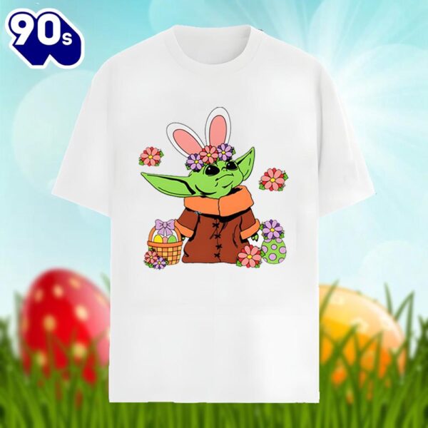 Baby Yoda And Easter Eggs Cotton Shirt