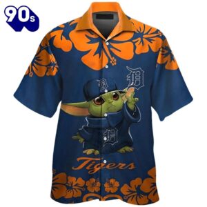 Baby Yoda Detroit Tigers Tropical Hawaiian Button Up Shirts