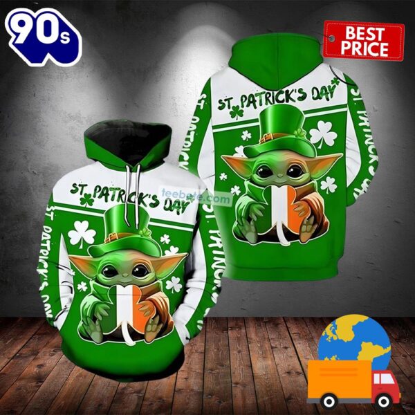 Baby Yoda Hug Shamrock Irish Flag St Patricks Green 3D Fashion Hoodie 2025