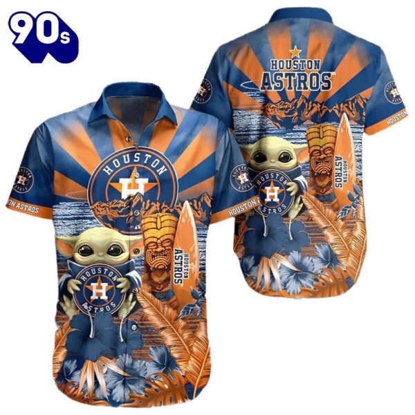 Baby Yoda Men’s Houston Astros Hawaiian Button Up Shirts