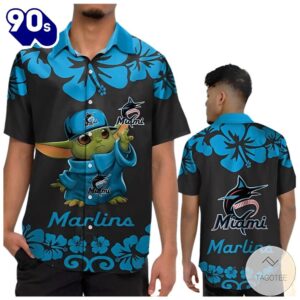 Baby Yoda Miami Marlins Hawaiian Button Up Shirts Mens