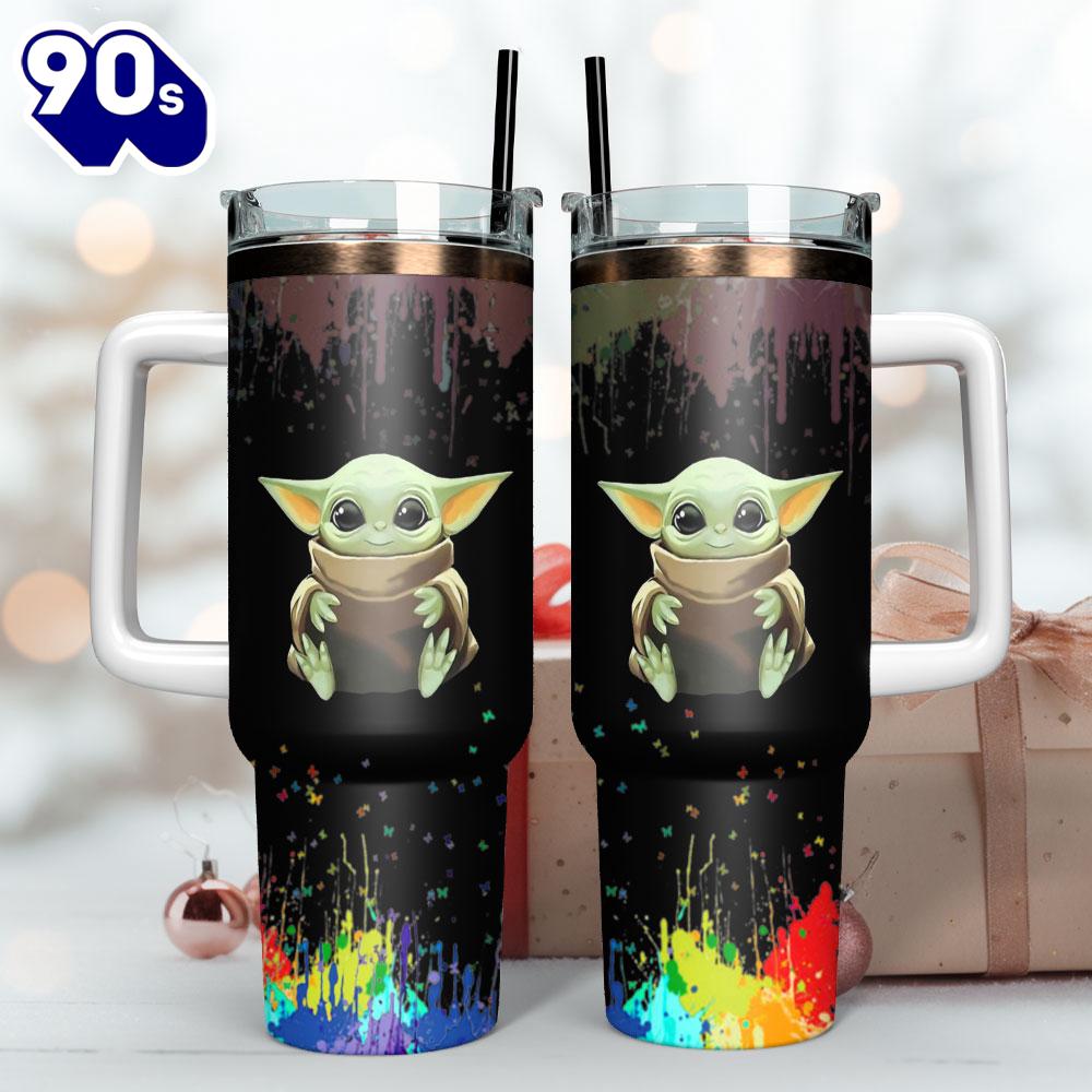 Baby Yoda Movie Custom Stanley Quencher 40oz Stainless Steel Tumbler With Handle For Fans Baby Yoda Movie Custom Stanley Quencher 40oz Stainless Steel Tumbler With Handle For Fans