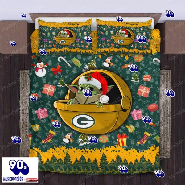 Baby Yoda NFL Green Bay Packers Christmas Bedding Sets