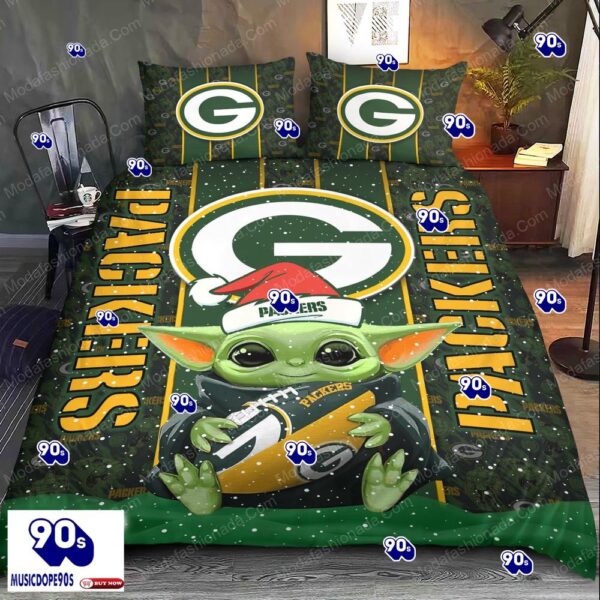 Baby Yoda NFL Green Bay Packers Logo Christmas Bedding Sets