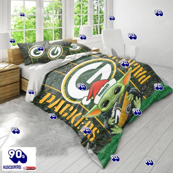 Baby Yoda NFL Green Bay Packers Logo Christmas Bedding Sets