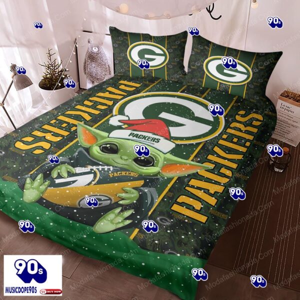 Baby Yoda NFL Green Bay Packers Logo Christmas Bedding Sets