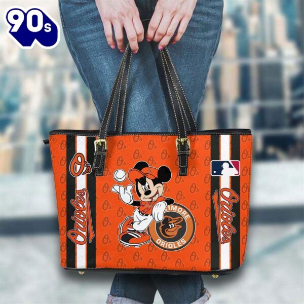 Baltimore Orioles Mlb Mickey Women Leather Tote Bag