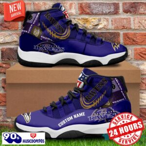 Baltimore Ravens Custom Name NFL Air Jordan 11 Shoes Men And Women Sneakers