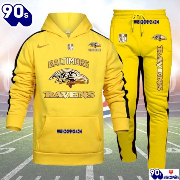 Baltimore Ravens NFL 32 Teams Personlized Golden Logo Hoodie Set