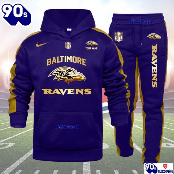 Baltimore Ravens NFL 32 Teams Personlized Golden Logo Hoodie Set