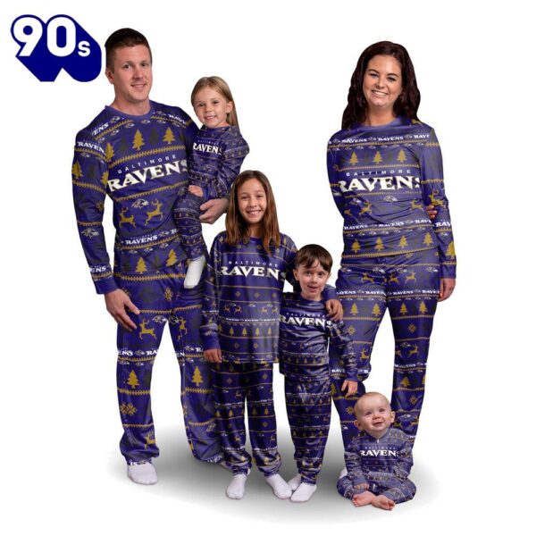 NCAA Family Pajama Sets  Baltimore Ravens NFL Patterns Essentials Christmas Holiday Family Matching Pajama Sets