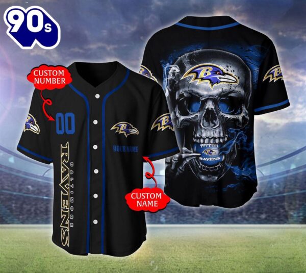 Baltimore Ravens NFL Skull Logo Personalized Baseball Jersey