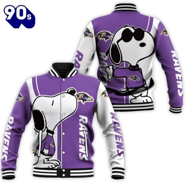 Baltimore Ravens Snoopy Lover 3D Printed Baseball Jacket For Men Women