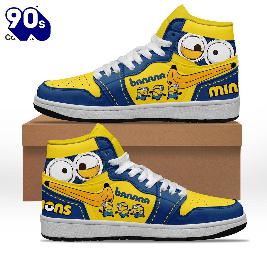 Gift Summer Banana Minion Portrait Blue Yellow Design Air Jordan 1 High Top Gift Summer Banana Minion Portrait Blue Yellow Design Air Jordan 1 High Top