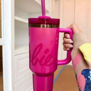 Barbie Themed Tumbler With Handle And Straw