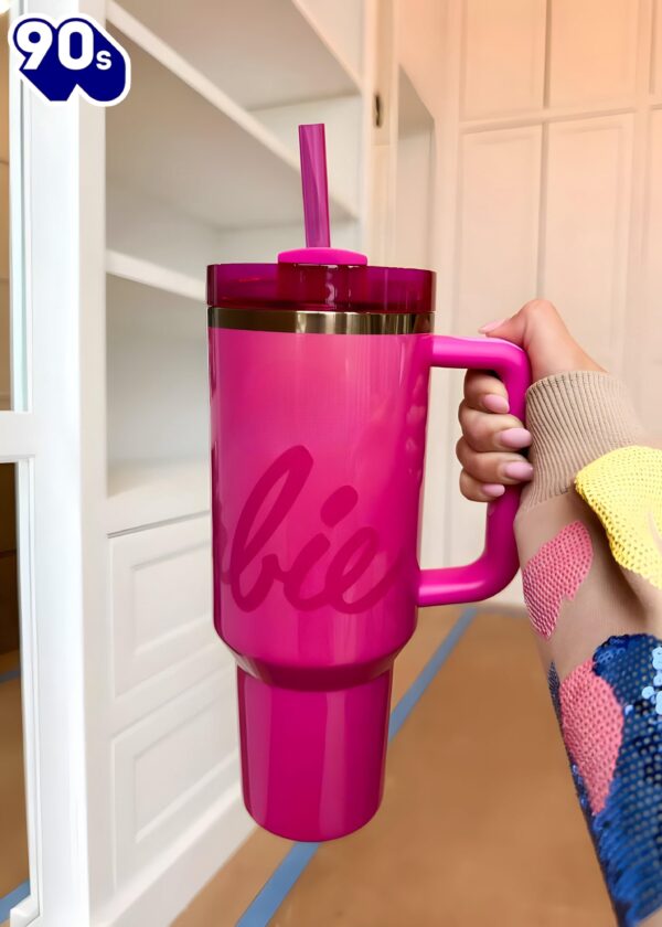 Barbie Themed Tumbler With Handle And Straw