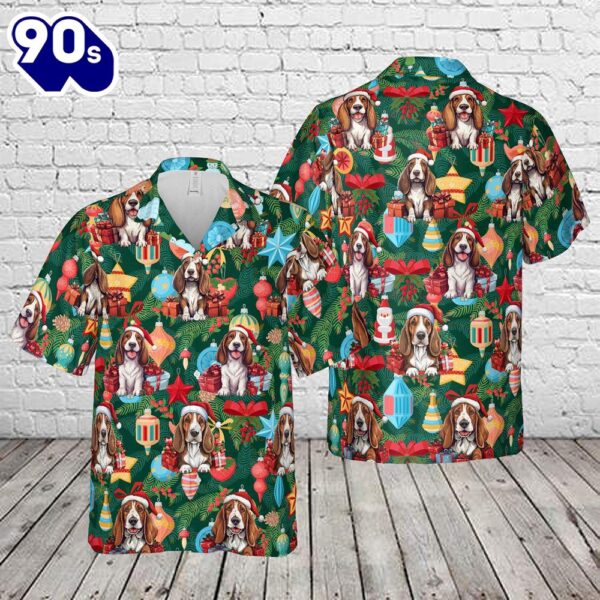 Basset Hound Dog Santa Hat Christmas Hawaiian Shirt