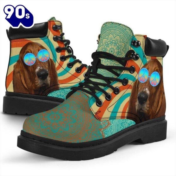 Basset Hound Leather Boots Hippie Style Shoes Funny