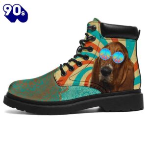 Basset Hound Leather Boots Hippie Style Shoes Funny